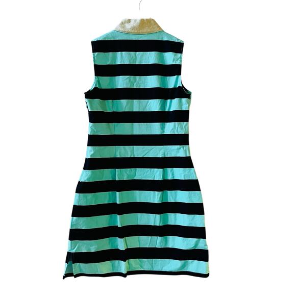 Sail To Sble Striped High Bishop Neck Dress Size S Small Teal Gold - Picture 3 of 9